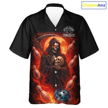 Load image into Gallery viewer, Black &amp; Orange Lightning Thunder Moon Reaper Bowling Button-up Shirt Custom Skull Team Bowling Jersey NQS11643