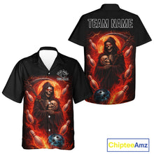 Load image into Gallery viewer, Black &amp; Orange Lightning Thunder Moon Reaper Bowling Button-up Shirt Custom Skull Team Bowling Jersey NQS11643