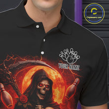 Load image into Gallery viewer, Black &amp; Orange Lightning Thunder Moon Reaper Bowling Shirts For Men Custom Skull Team Bowling Jerseys NQS11643