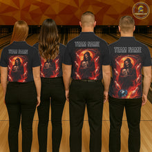 Load image into Gallery viewer, Black &amp; Orange Lightning Thunder Moon Reaper Bowling Shirt For Women Custom Skull Team Bowling Jersey NQS11643