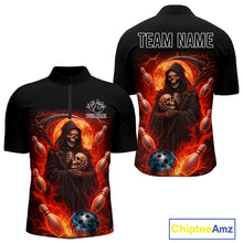 Load image into Gallery viewer, Black &amp; Orange Lightning Thunder Moon Reaper Bowling Shirts For Men Custom Skull Team Bowling Jerseys NQS11643