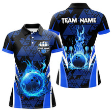 Load image into Gallery viewer, Blue triangle pattern flame bowling ball pins custom Women Bowling Polo Shirts, team bowling jerseys NQS7464