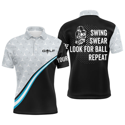 Funny black Mens golf polo shirt custom name swing swear look for ball repeat golf wear for mens NQS5452