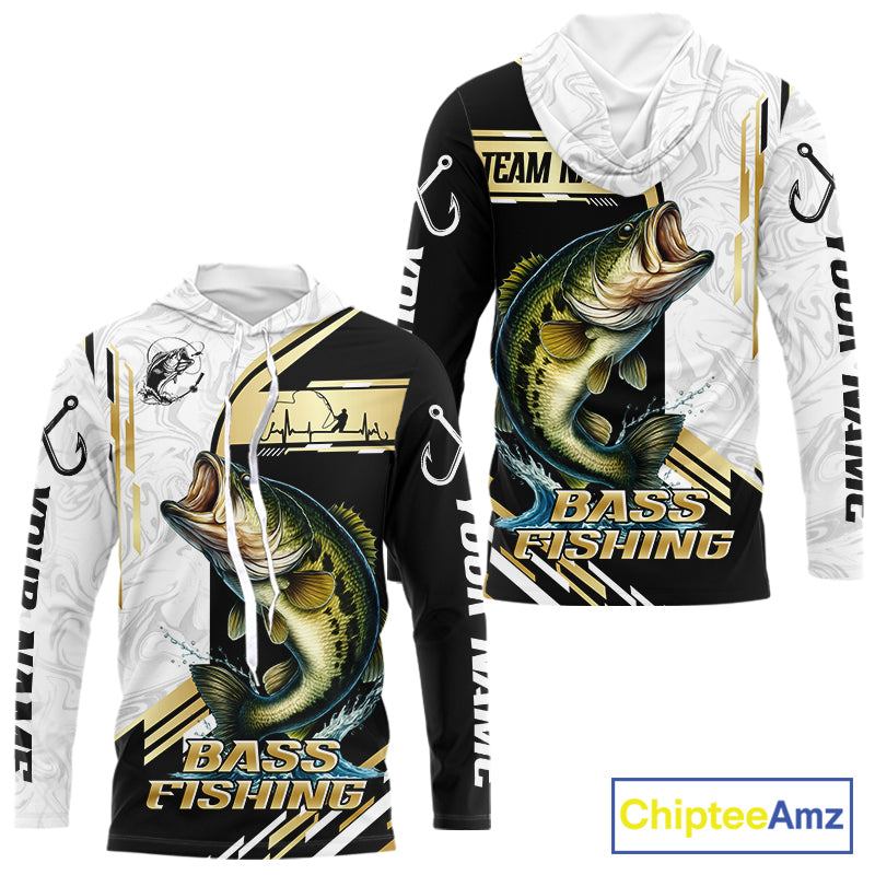 Personaized name Largemouth Bass fishing Custom sun protection Bass fishing team jerseys | Gold NQS9966