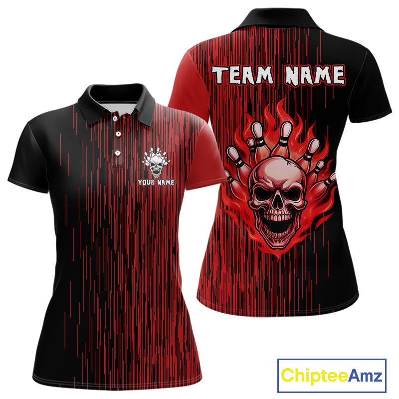 Black & Red pattern Flame Skull Bowling shirt for Women custom bowling jersey for team ladies bowler NQS10254