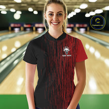 Load image into Gallery viewer, Black &amp; Red pattern Flame Skull Bowling shirt for Women custom bowling jersey for team ladies bowler NQS10254