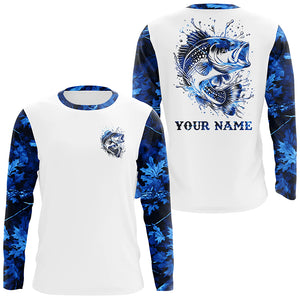 Largemouth Bass fishing blue camo UV protection Customize name long sleeves personalized fishing gifts NQS839