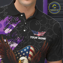 Load image into Gallery viewer, Black and Purple Camo American Flag Eagle Bowling Shirts For Men Custom Patriotic Team Bowling Jersey NQS10645