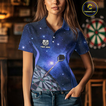 Load image into Gallery viewer, Blue galaxy space pattern Darts Polo, Quarter zip Shirts For Women Custom Team Darts Jersey Outfit NQS10876