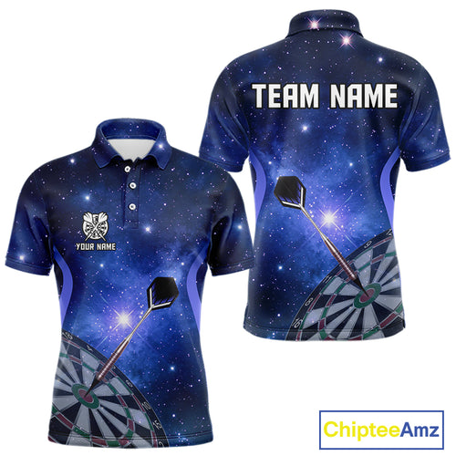 Blue galaxy space pattern Darts Polo, Quarter zip Shirts For Men Custom Team Darts Jersey Outfit NQS10876