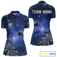 Load image into Gallery viewer, Blue galaxy space pattern Darts Polo, Quarter zip Shirts For Women Custom Team Darts Jersey Outfit NQS10876