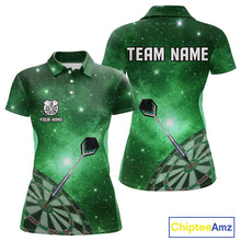 Load image into Gallery viewer, Green galaxy space pattern Darts Polo, Quarter zip Shirts For Women Custom Team Darts Jersey Outfit NQS10877