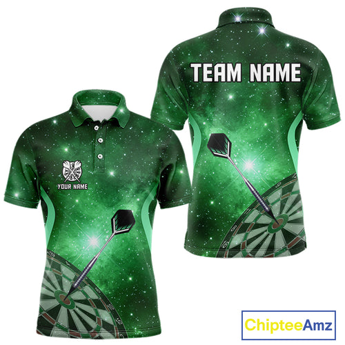 Green galaxy space pattern Darts Polo, Quarter zip Shirts For Men Custom Team Darts Jersey Outfit NQS10877