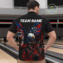Load image into Gallery viewer, Black and Red Flame American Flag Eagle Bowling Shirts For Men Custom Patriotic Bowling Team Jersey NQS10878