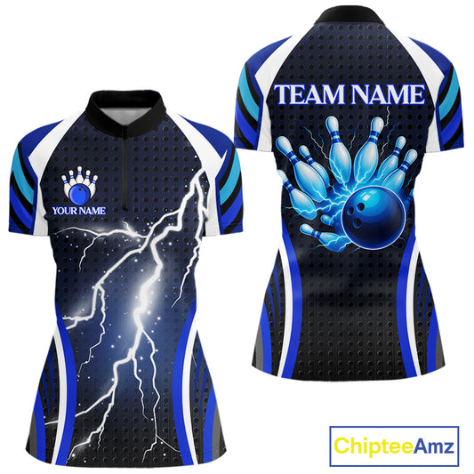 Blue Lightning Thunder Bowling Shirts For Women Custom Bowling Jerseys Ladies, Best Bowling Shirts NQS10879