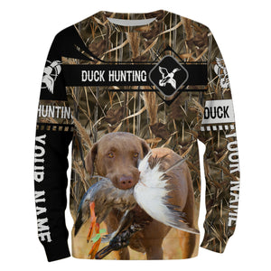 Duck Hunting with Chesapeake Bay Retriever waterfowl camo Shirts, Personalized Duck Hunting Gifts FSD3721