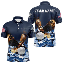 Load image into Gallery viewer, Blue Camo Eagle Golf Ball Mens Golf Polo Shirts custom patriotic golf tops for men golf wear NQS9171