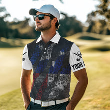 Load image into Gallery viewer, Black and White Grunge Texas Flag Men golf polo shirts custom Patriotic golf apparel for men NQS9377