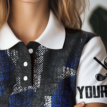 Load image into Gallery viewer, Black and White Grunge Texas Flag Women golf polo shirts custom Patriotic golf apparel for women NQS9377