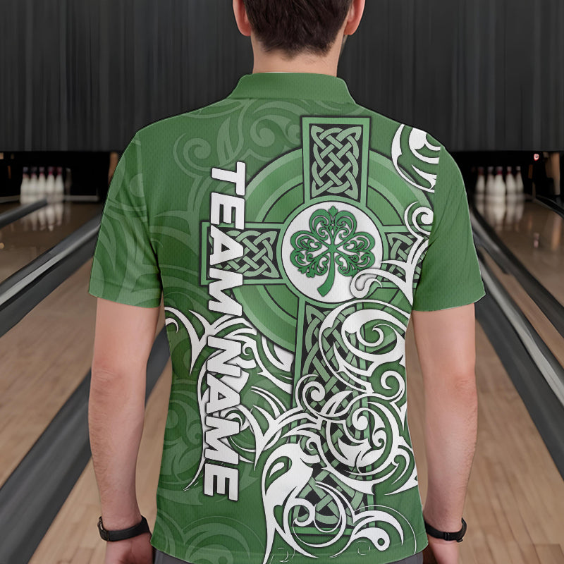 Green Irish Tribal Cross St Patrick's Day Mens bowling shirts Custom Lucky Bowling Team Jerseys NQS9382