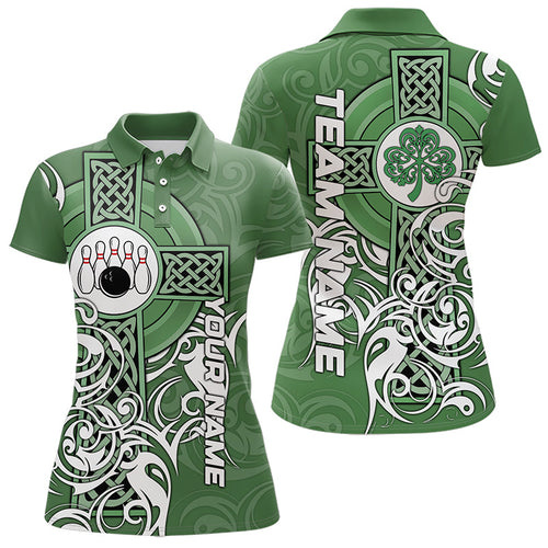 Green Irish Tribal Cross St Patrick's Day Women bowling shirts Custom Lucky Bowling Team Jerseys NQS9382