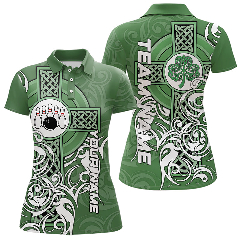 Green Irish Tribal Cross St Patrick's Day Women bowling shirts Custom Lucky Bowling Team Jerseys NQS9382