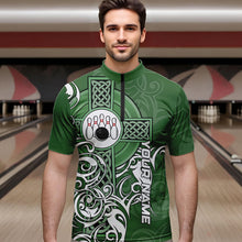 Load image into Gallery viewer, Green Irish Tribal Cross St Patrick&#39;s Day Mens bowling shirts Custom Lucky Bowling Team Jerseys NQS9382