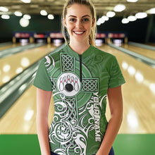 Load image into Gallery viewer, Green Irish Tribal Cross St Patrick&#39;s Day Women bowling shirts Custom Lucky Bowling Team Jerseys NQS9382