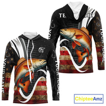 Load image into Gallery viewer, Personalized professional Redfish fishing shirts American Flag patriotic Red Drum fishing jerseys NQS11461