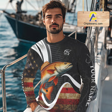 Load image into Gallery viewer, Personalized professional Redfish fishing shirts American Flag patriotic Red Drum fishing jerseys NQS11461