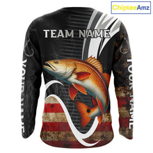 Load image into Gallery viewer, Personalized professional Redfish fishing shirts American Flag patriotic Red Drum fishing jerseys NQS11461