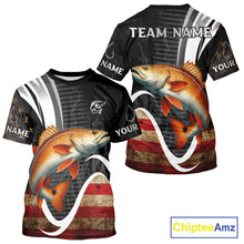 Load image into Gallery viewer, Personalized professional Redfish fishing shirts American Flag patriotic Red Drum fishing jerseys NQS11461