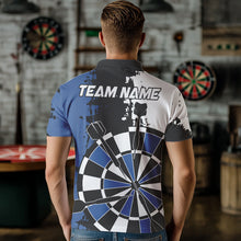 Load image into Gallery viewer, Personalized Black, Blue and White Grunge Darts Shirts For Men Custom Retro Team Darts Jersey NQS9525