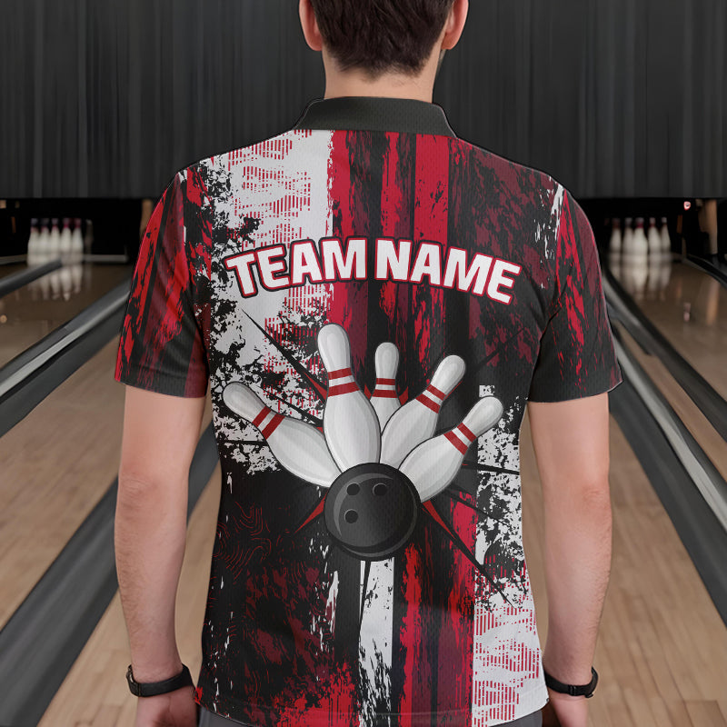 Personalized Bowling Polo, Quarter Zip Shirts For Mens Custom Bowling Team League Jersey NQS9526