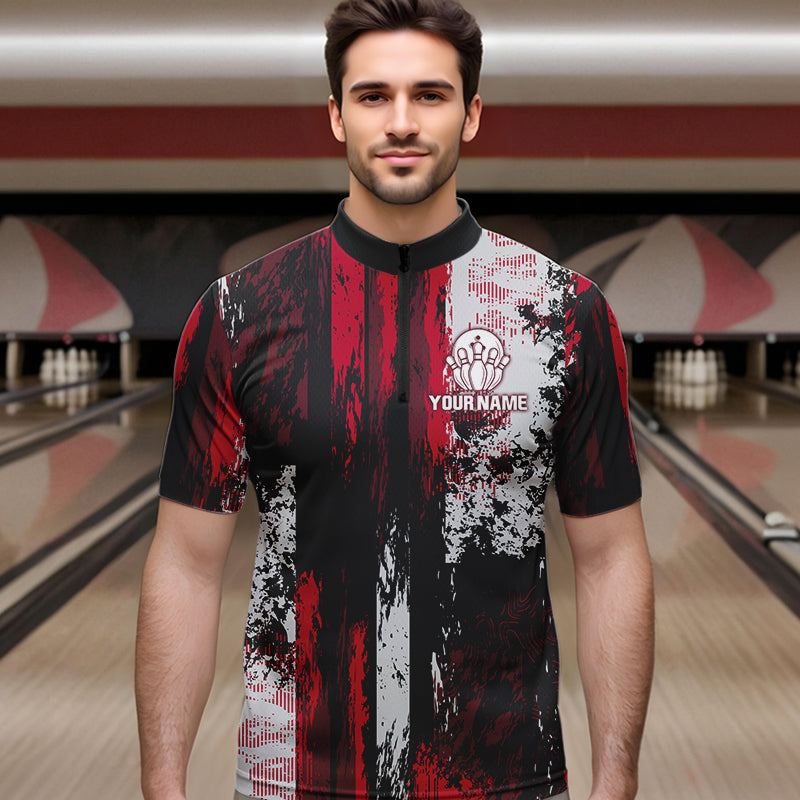 Personalized Bowling Polo, Quarter Zip Shirts For Mens Custom Bowling Team League Jersey NQS9526