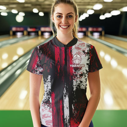 Personalized Bowling Polo, Quarter Zip Shirts For Women Custom Bowling Team League Jersey NQS9526