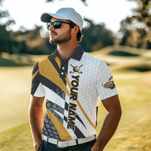 Load image into Gallery viewer, Black and White Men golf polo shirts Customize name golf attire for team | Yellow NQS9528