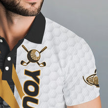 Load image into Gallery viewer, Black and White Men golf polo shirts Customize name golf attire for team | Yellow NQS9528