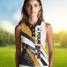 Load image into Gallery viewer, Black and White Women sleeveless polo shirt Customize name golf attire for team | Yellow NQS9528