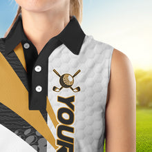 Load image into Gallery viewer, Black and White Women sleeveless polo shirt Customize name golf attire for team | Yellow NQS9528