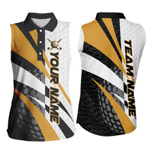 Load image into Gallery viewer, Black and White Women sleeveless polo shirt Customize name golf attire for team | Yellow NQS9528