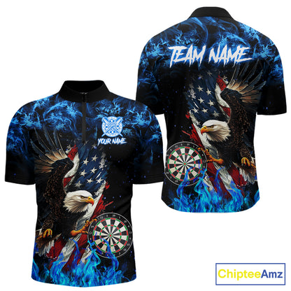 Blue Flame American Flag Eagle Men Dart Shirts Custom patriotic Dart Jersey NQS11645