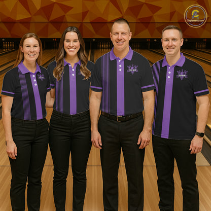 Custom Black and Purple American Flag Retro Bowling Team Shirts For Women, Patriotic Bowling Outfits NQS11650