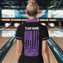 Load image into Gallery viewer, Custom Black and Purple American Flag Retro Bowling Team Shirts For Women, Patriotic Bowling Outfits NQS11650