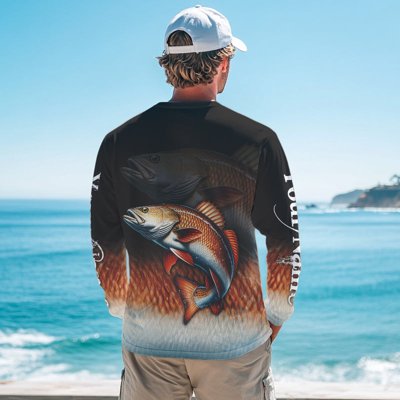 Redfish fishing scales Custom name sun protection personalized fishing gifts, Redfish fishing jerseys NQS9685