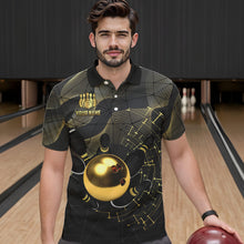 Load image into Gallery viewer, Personalized Black and Gold Bowling Polo, Quarter Zip Shirts For Men Custom Bowling Team League Jersey NQS9688