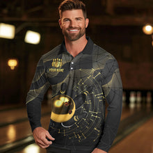 Load image into Gallery viewer, Personalized Black and Gold Bowling Polo, Quarter Zip Shirts For Men Custom Bowling Team League Jersey NQS9688
