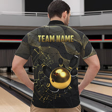 Load image into Gallery viewer, Personalized Black and Gold Bowling Polo, Quarter Zip Shirts For Men Custom Bowling Team League Jersey NQS9688