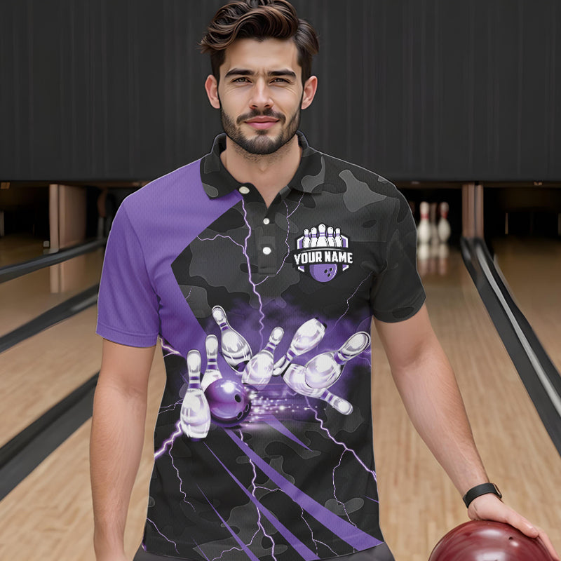 Black Camo Purple Lightning Thunder Bowling Shirts For Men Custom Bowling Team League Jerseys NQS9689
