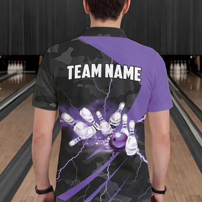Black Camo Purple Lightning Thunder Bowling Shirts For Men Custom Bowling Team League Jerseys NQS9689